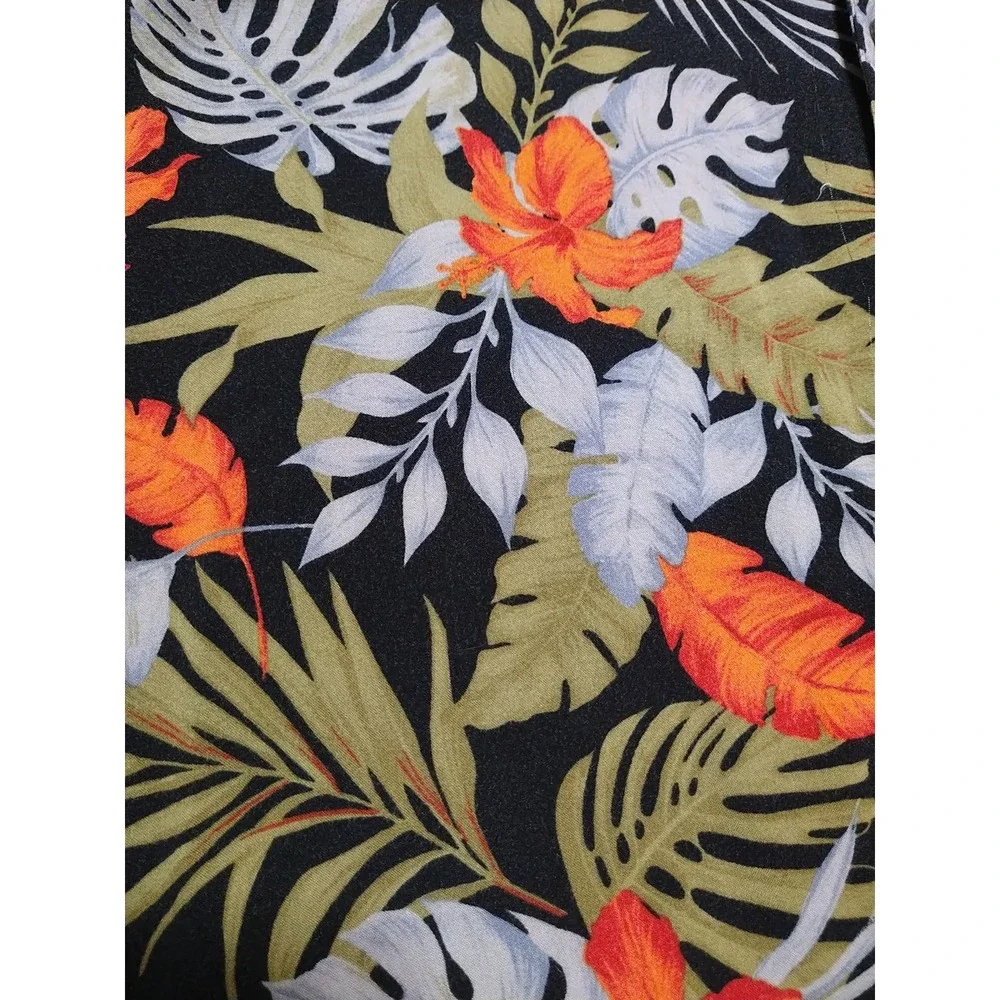 KC Island Hawaiian Shirt Men‎ 2XL Black Floral Tropical Vacation Button Up